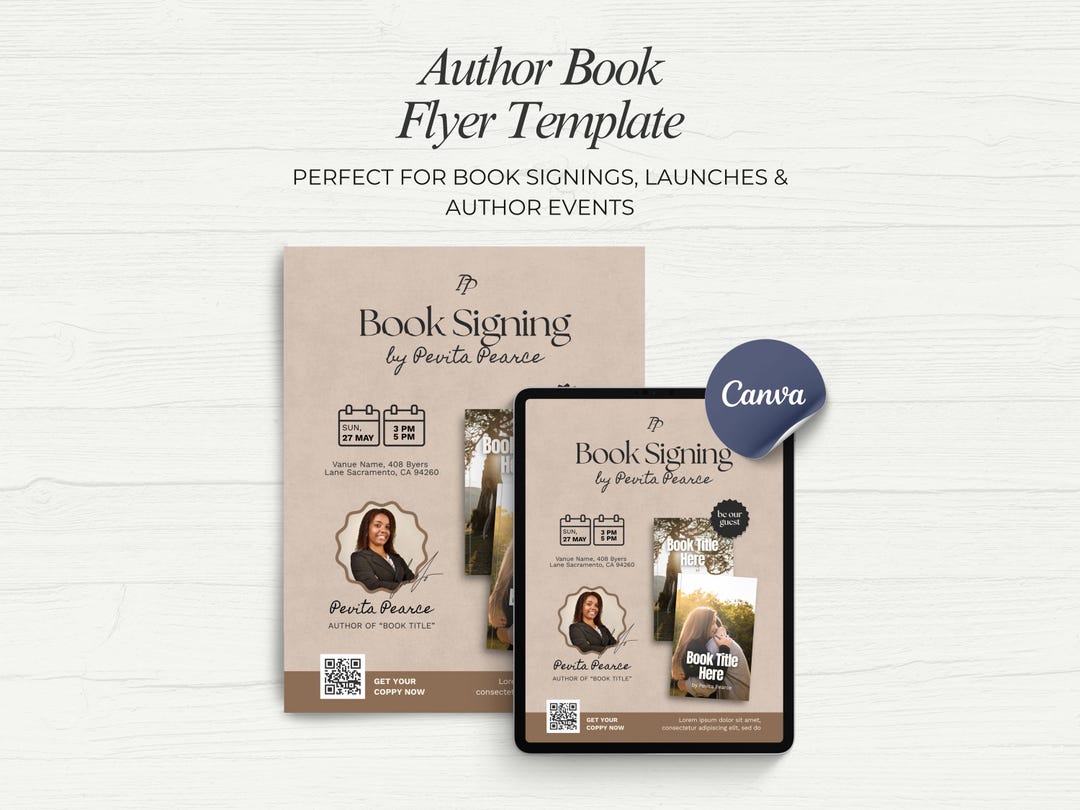 Author Book Flyer Template Canva Editable Book Signing Flyer Book ...