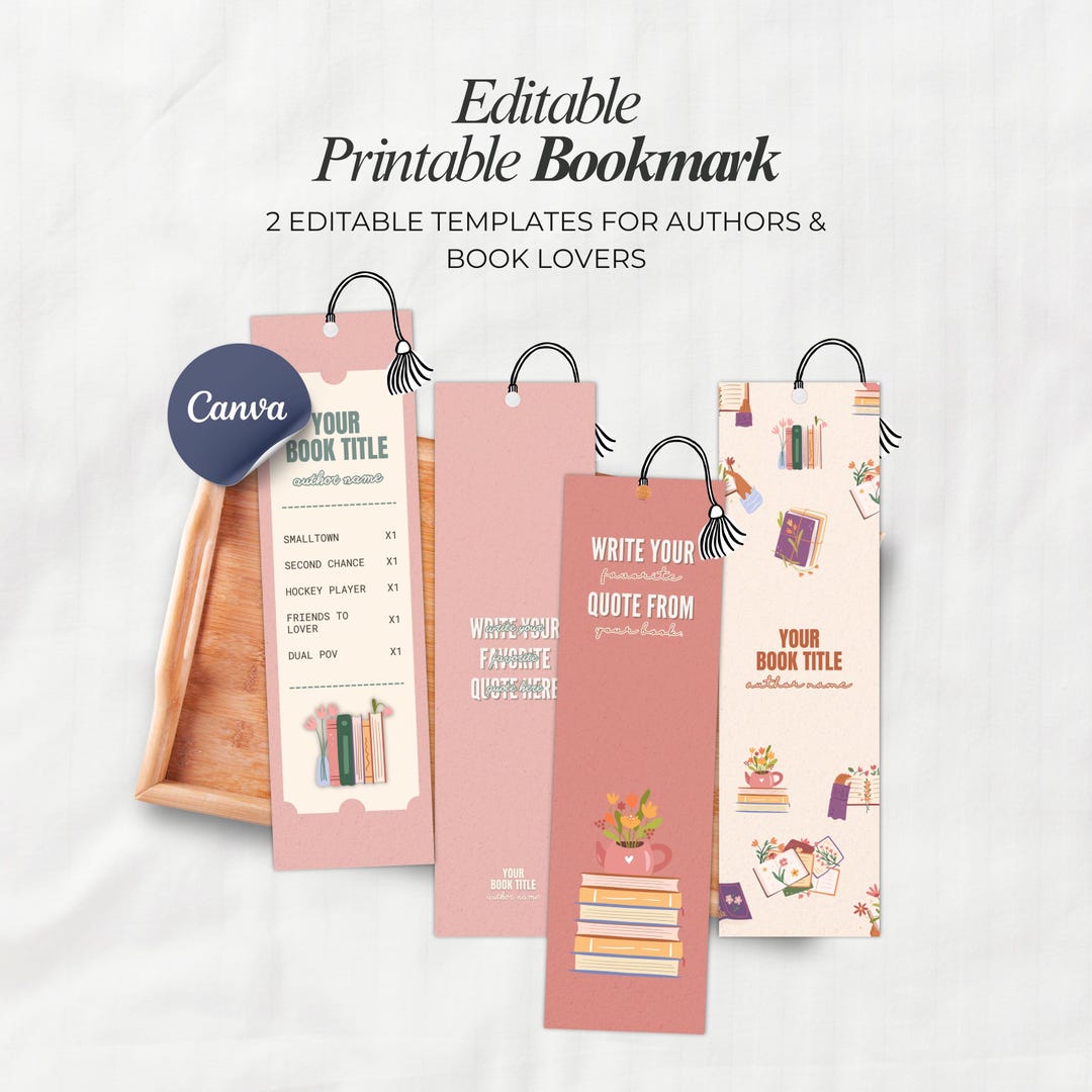 Editable Printable Bookmark Template + FREE Sticker Set Canva Bookmark ...