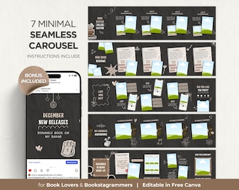 Minimalistisk Canva-karusellmall för bokälskare, sömlös Instagram-karusell för bokälskare, läsning, sammanfattning av bokrecension, redigerbart Canva-kit