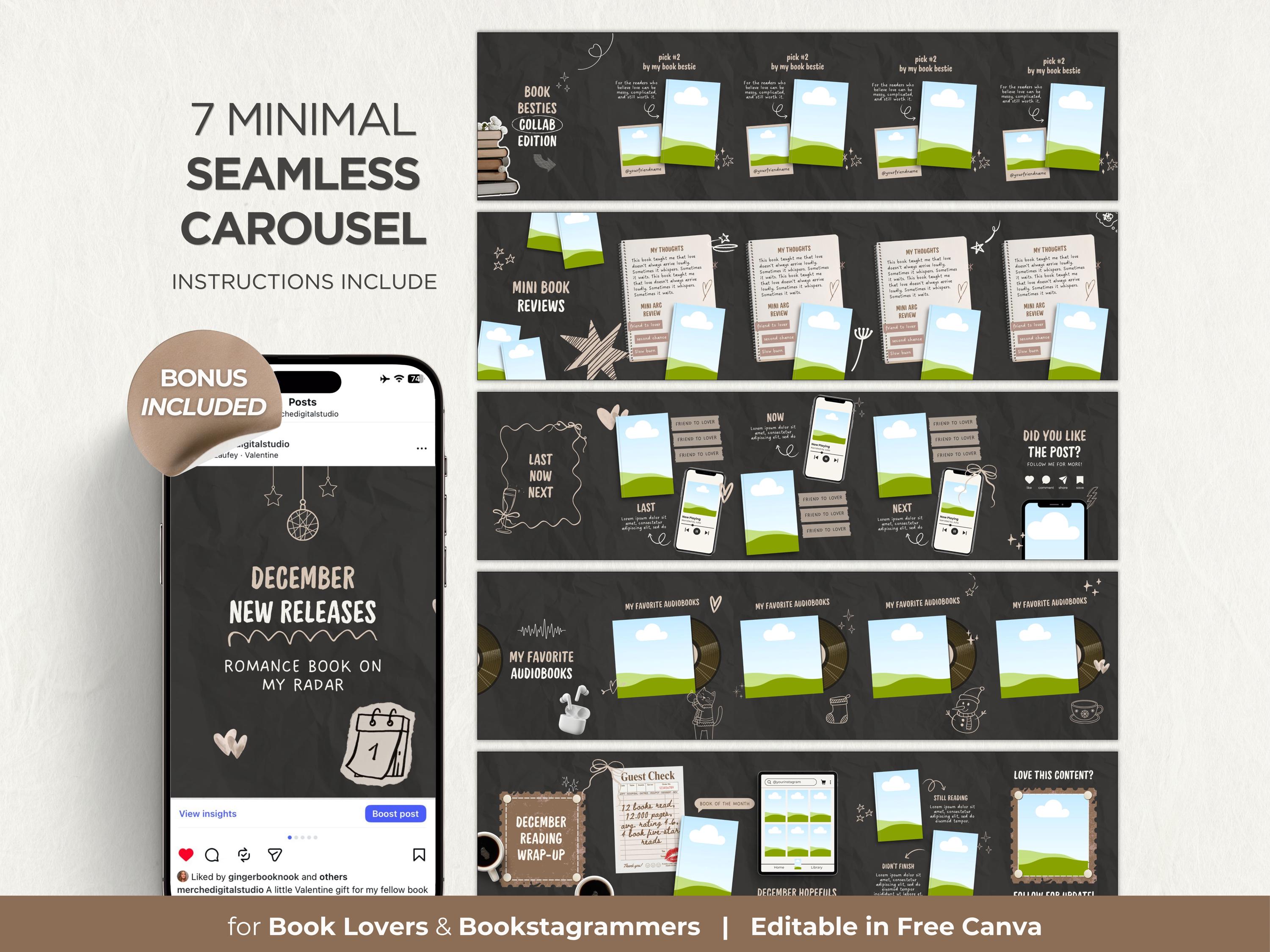 Minimal Bookstagram Carousel Template Canva Seamless Instagram Carousel ...
