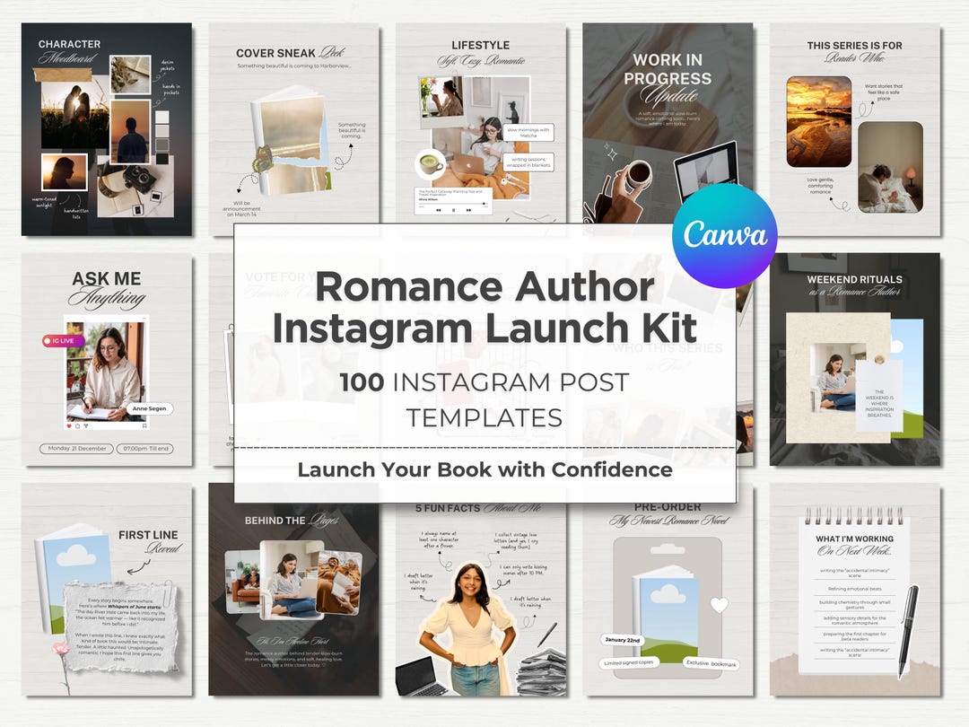 Romance Author Bookstagram Bundle Templates Book Launch Writer ...