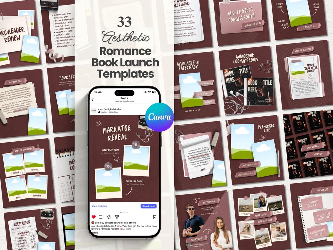 Romance Book Launch Templates Canva Aesthetic Instagram Content Kit for ...