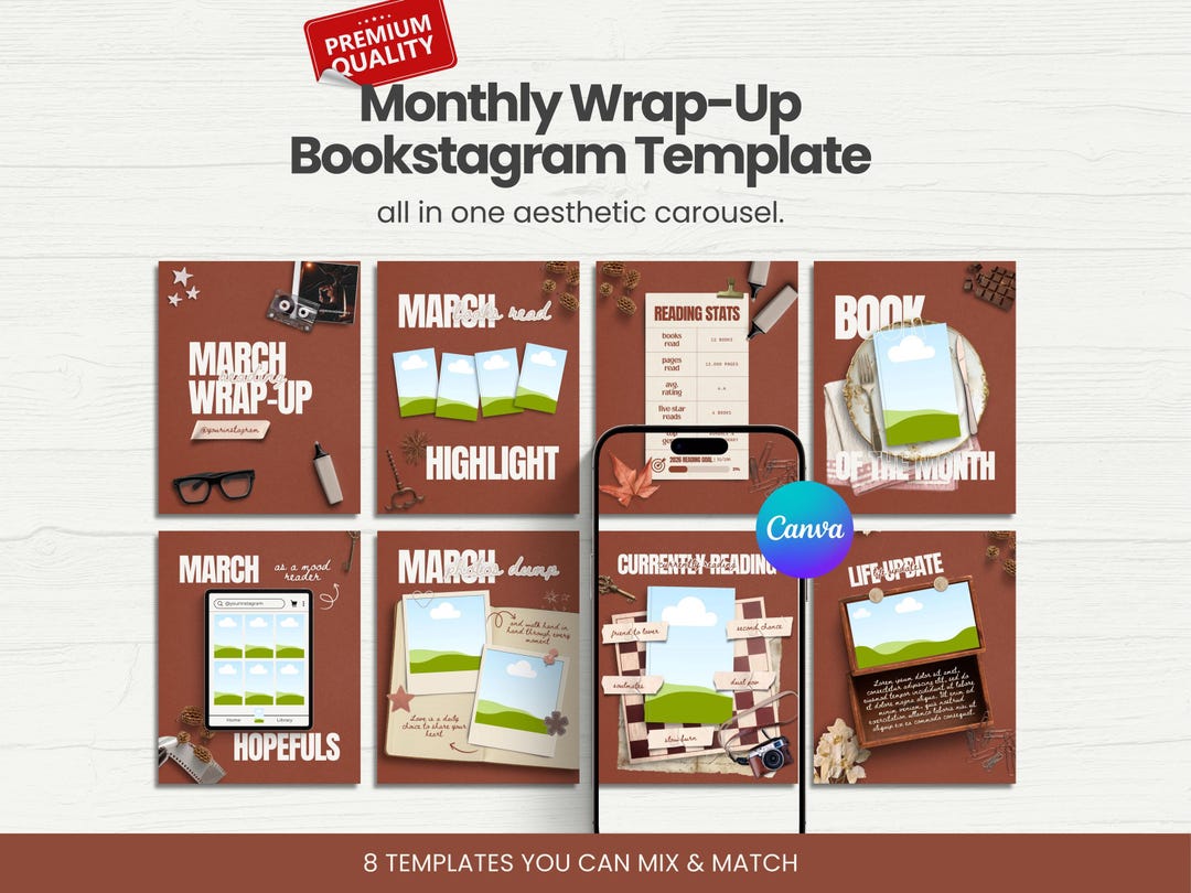 Bookstagram Monthly Wrap up Template Canva Reading Recap Carousel Post ...