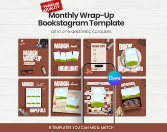 Plantilla de resumen mensual de Bookstagram Canva Resumen de lectura Publicación en carrusel Plantilla de reseña de libro para Instagram Autor de romance de Bookstagram Instagram
