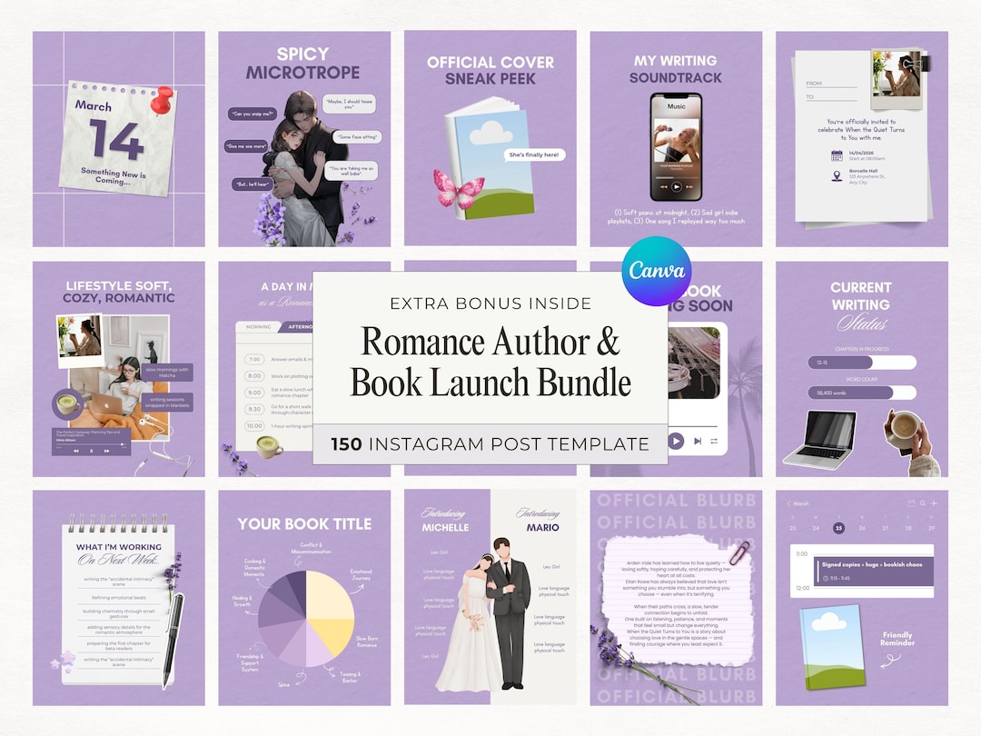 Romance Author Bookstagram Bundle Templates Book Launch Writer ...