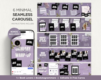 Bookstagram Seamless Carousel Templates Instagram Post Canva Templates Book Lovers  Aesthetic Reading Wrap Book Review Lilac Bookish Content