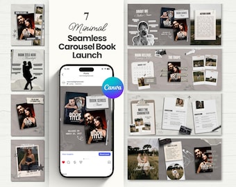 Aesthetic Seamless Instagram Carousel Posts for Authors Editable Bookstagram Marketing Kit Minimal Romance Book Launch Canva Templates