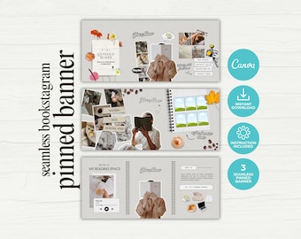 Plantillas de banners fijos de Bookstagram sin costuras, cuadrícula de Instagram para creadores de contenido de libros, autores y redes sociales.
