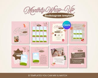 Monthly Wrap-Up Bookstagram Template Pink Reading Recap for Bookstagrammers Content Social Media Template
