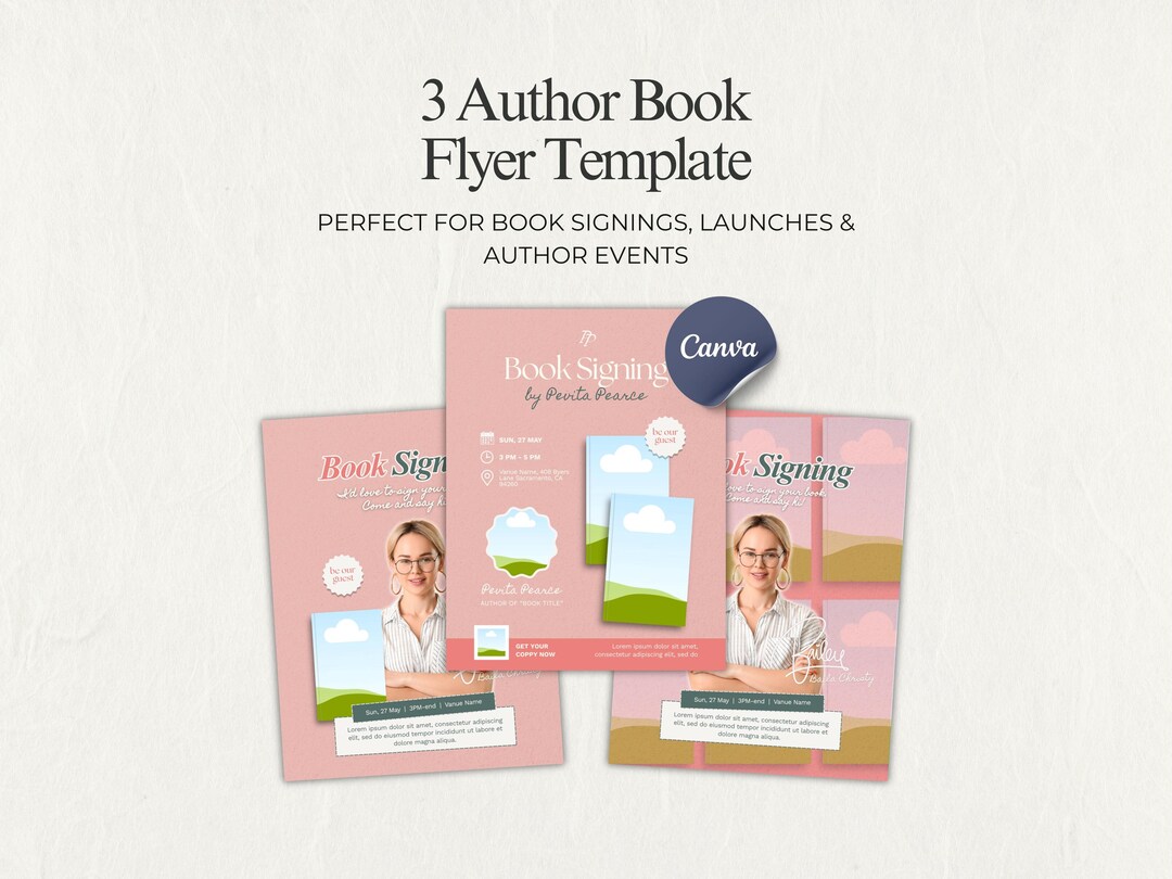 Author Book Signing Flyer Template Canva Bundle Book Launch Promo Kit ...