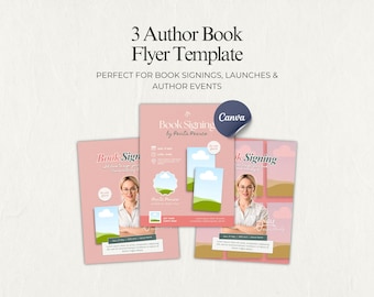 Author Book Signing Flyer Template Canva Bundle Book Launch Promo Kit Event Marketing Poster Editable Canva Templates