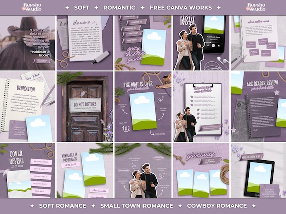 Romance Author Instagram Template Book Marketing Canva Templates Cowboy Bookstagram Templates Indie Author Social Media Kit Book Branding