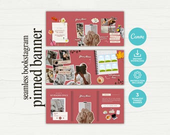 Plantillas de banners fijos de Bookstagram sin costuras, cuadrícula de Instagram para creadores de contenido de libros, autores y redes sociales.