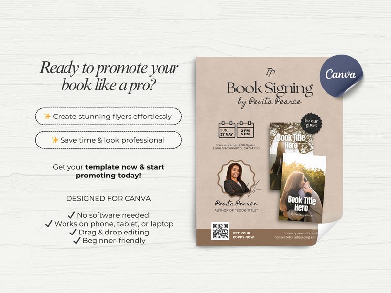 Author Book Flyer Template Canva Editable Book Signing Flyer Book ...