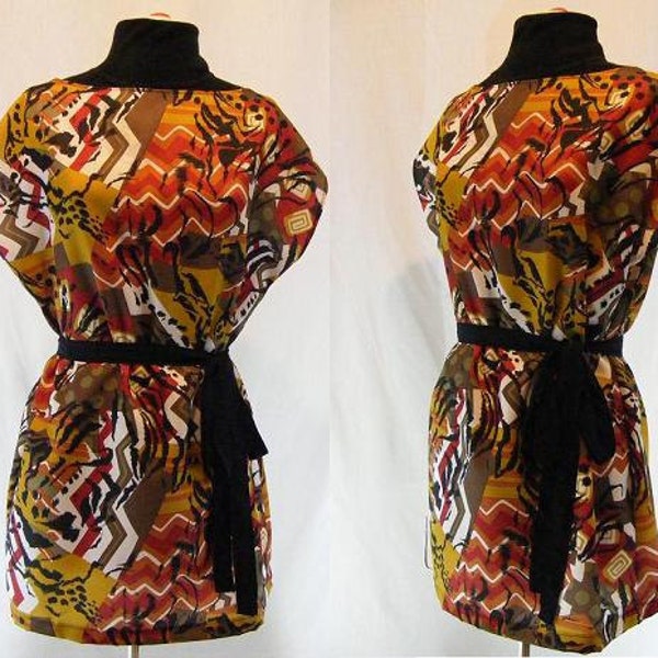 African Print Dress Tunic Black Red Orange Gold Khaki Green Ethnic Tribal Print