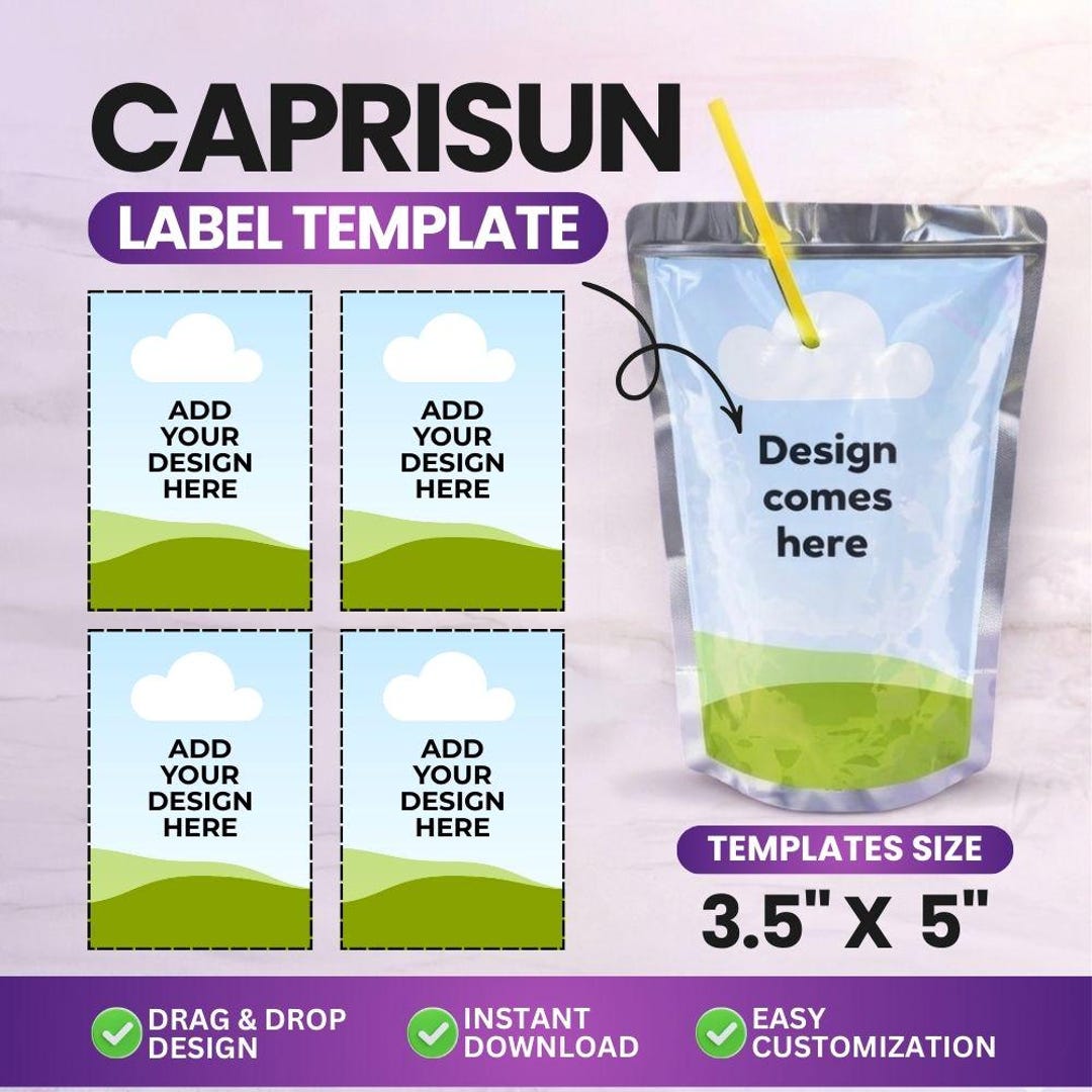 Capri Sun Label Template, Editable Canva Juice Pouch Label, 3.5 X 5 ...