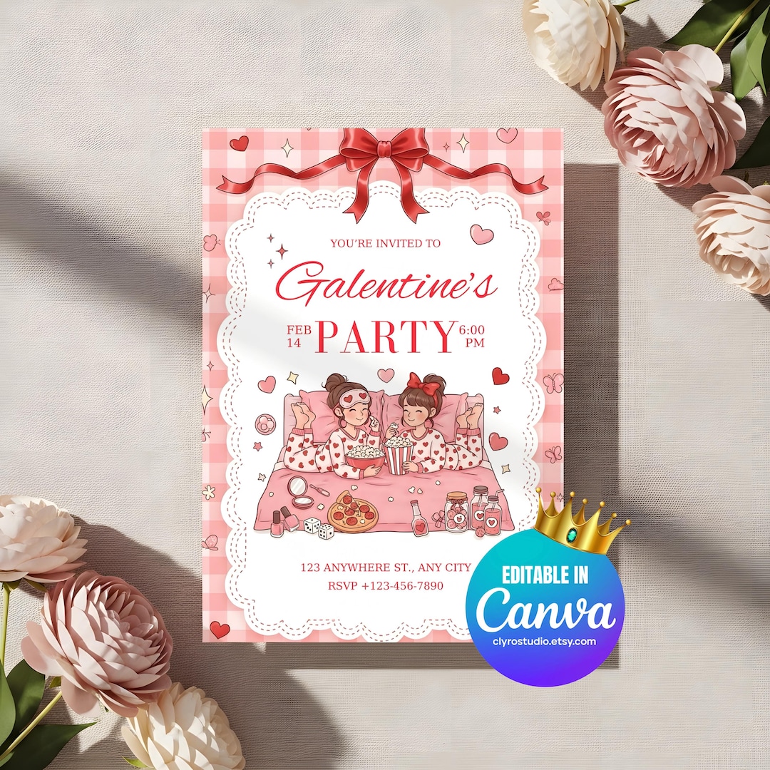 Galentine's Party Invitation, Girls Night In, Editable Canva Template ...
