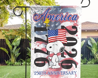 America 250th Anniversary Garden Flag, Snoopy Patriotic Yard Art, 4th of July Banner Decor