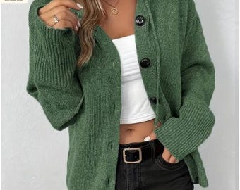 Gestrickte Knopf-Strickjacke : Damen Gemütlicher Langarm-Pullover.