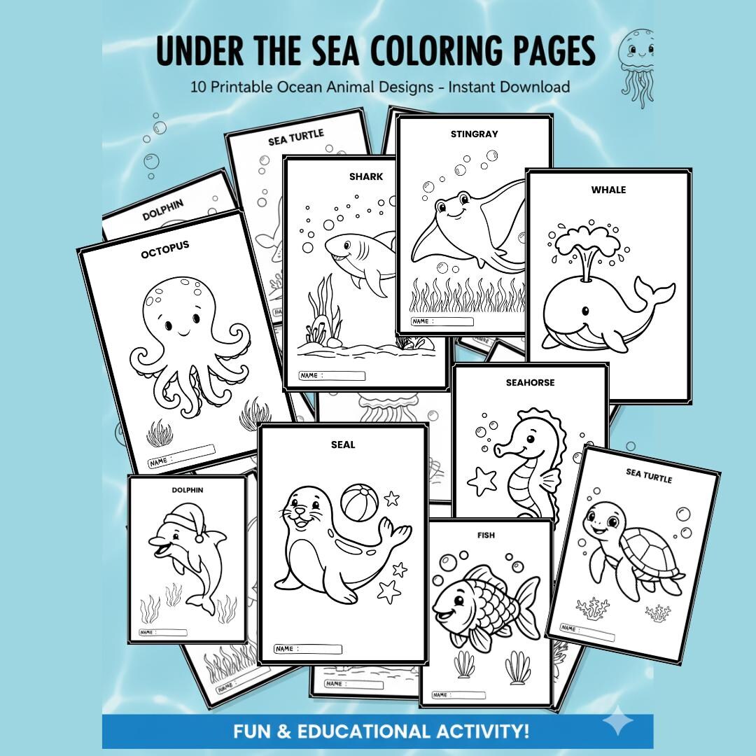 Coloring Pages for Kids Sea Animals 10 Pages, Printable PDF - Etsy