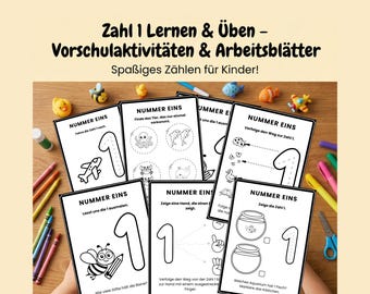 Vorschul Arbeitsblätter Zahl 1 Schwarz Weiss Lernen und Malen Für Kita und Zuhause Druckvorlagen PDF