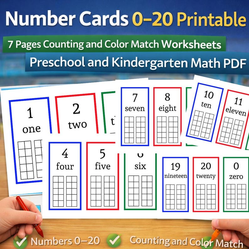 Color Match Counting Worksheets, 0-20 Number Cards Printable - Etsy ...