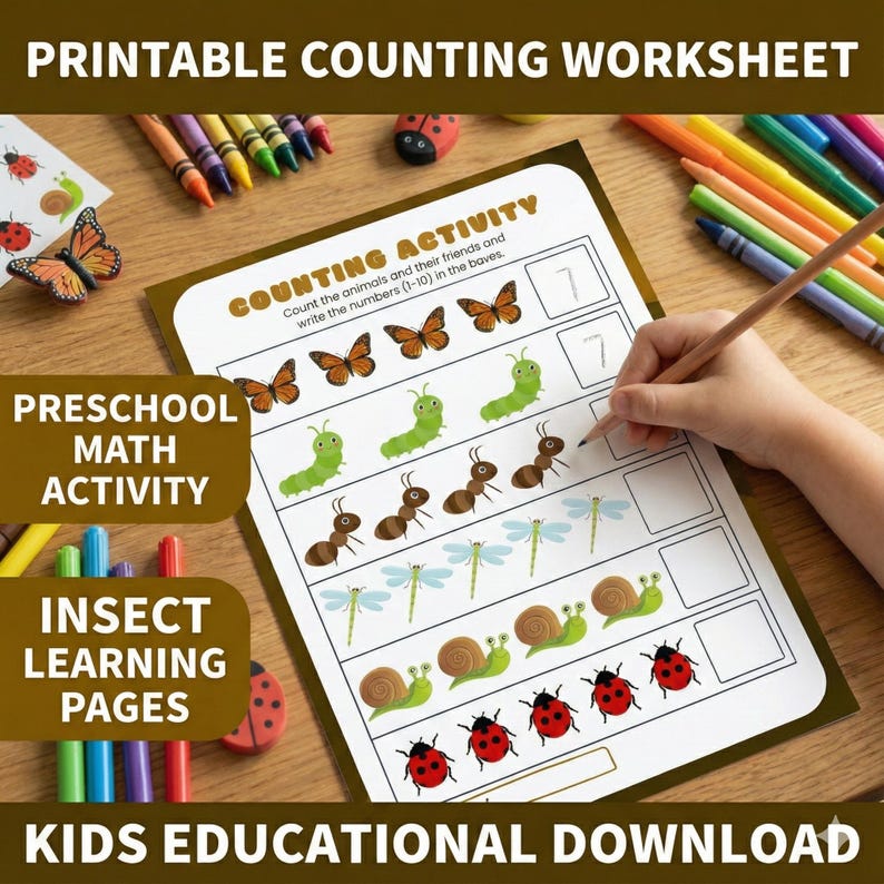 Printable Counting Activity Worksheet for Preschool Kids PDF - Etsy