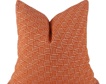Orange Striped Pillow Cover, Textured Neutral Throw Cushion, Minimalist Boho Sofa Decor