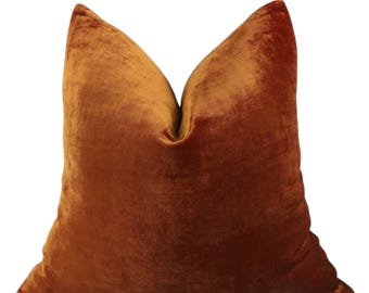 Burnt Orange Velvet Pillow Cover: Soft Solid Fabric, Euro Sham & Cushion Sizes