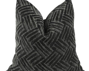 Black and Green Striped Pillow Cover, Neutral Throw Cushion, Geometric Pillowcase