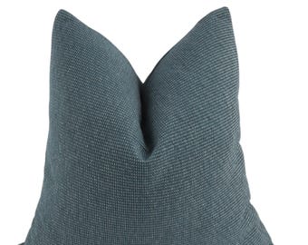 Blue Linen Pillow Cover, Woven Textured Decorative Cushion, Modern Living Room Accent