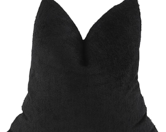 Black Textured Pillow Cover, Luxury Dark Throw Pillow