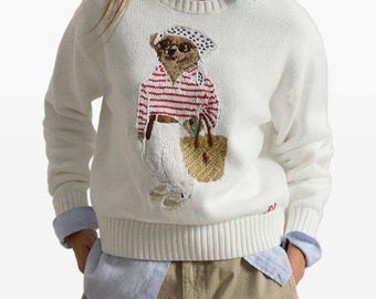 Polo Ralph Lauren  bear Sweater – Classic and cozy , street wear Knit, Tuxedo Bear Design