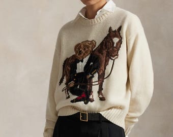 Polo Ralph Lauren Bear Sweater – Classic white Knit, Tuxedo Bear Design