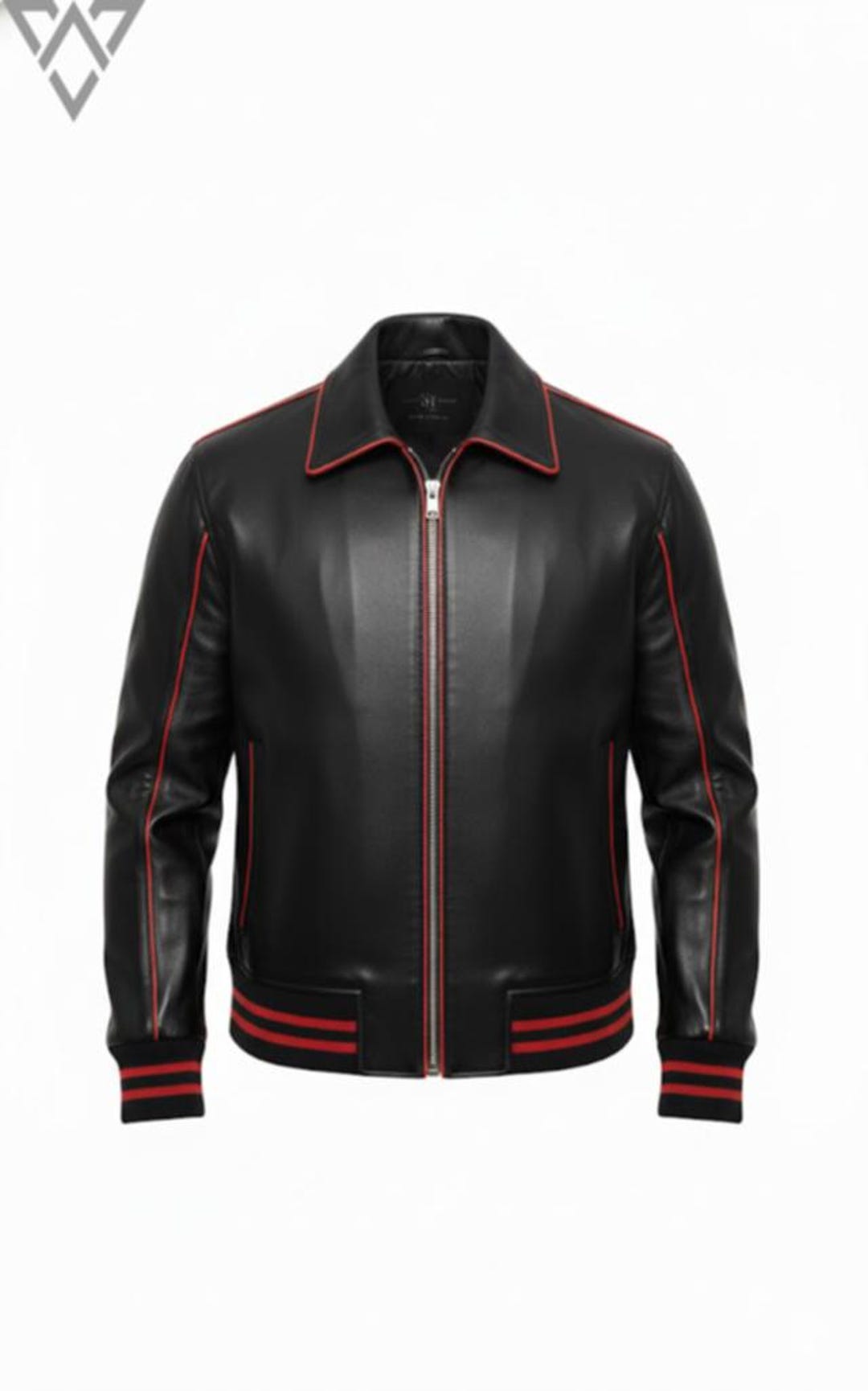 Handmade Black Sheepskin Cafe Racer Jacket – Red Trim Leather Biker ...