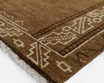Brown Geometric Area Rug, Ivory Line Patterned Boho Carpet, Earth Tone Area Rug, Minimalist Living Room Rug, Neutral Accent Floor Covering