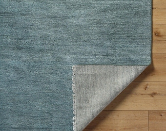 Teal Wool Rug, Handmade Tufted Area Rug, Solid Modern Carpet, Minimalist Living Room Rug, Custom Size Soft Floor Decor