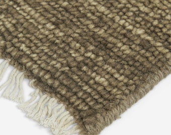 Handwoven solid grey wool area rug, minimalist flatweave dhurrie, modern Scandinavian home decor, natural wool, neutral contemporary rug