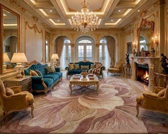 Hand Tufted Wool Rug | Blush Pink Floral Scalloped Carpet