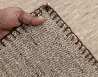 Handwoven Natural Wool Dhurrie Rug | Neutral Rustic Carpet