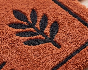 Hand Tufted Terracotta Wool Rug, Mid Century Botanical Area Rug for Living Room, Rust Orange Leaf Pattern Rug, Custom Modern Office Carpet