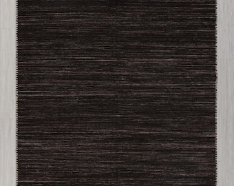 Handwoven Dark Brown Wool Rug – Minimalist Flatweave Area Rug