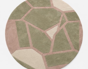 abstract rug, round rug, modern rug, tufted wool rug, handmade rug, artistic rug, luxury rug, rug, statement rug, circle rug, home decor rug