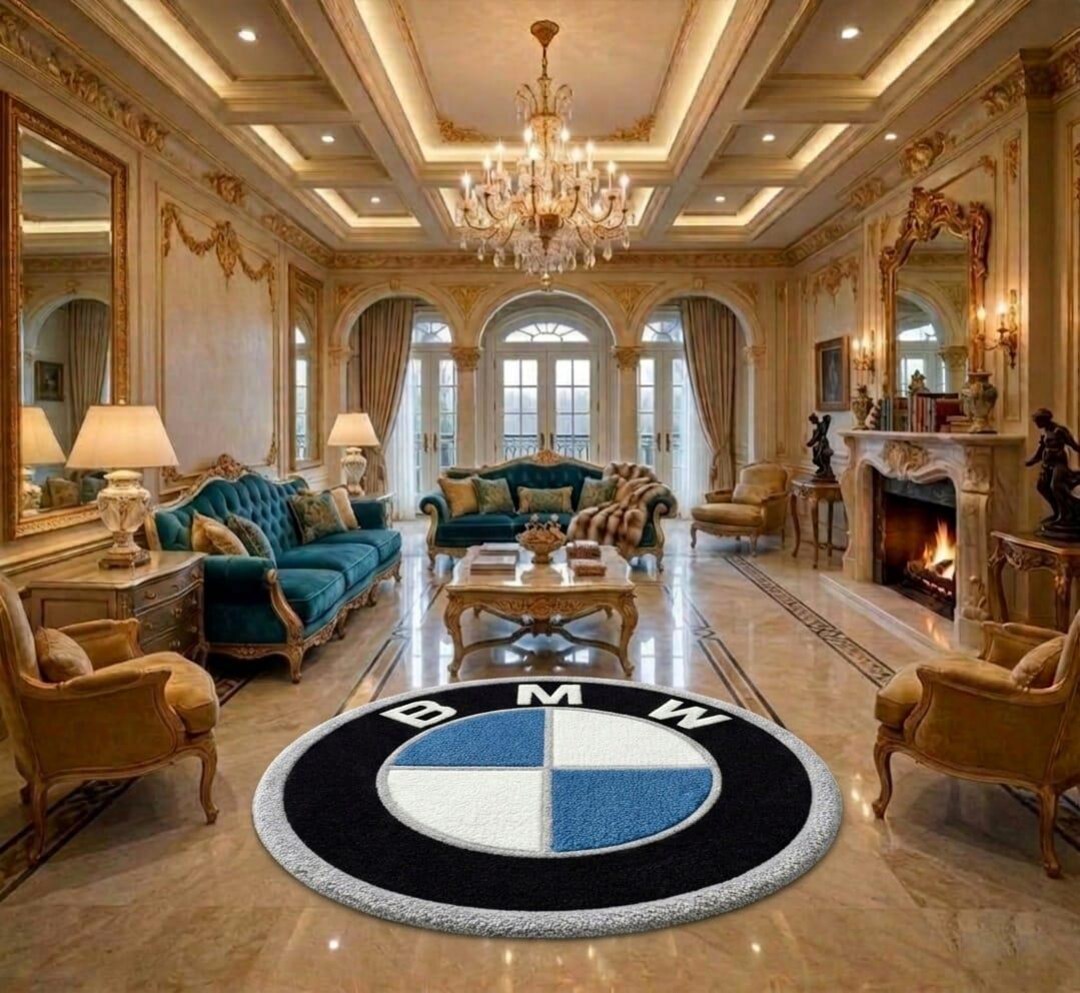 BMW Logo Rug, Luxury Car Rug, Round BMW Area Rug, Custom Automotive ...