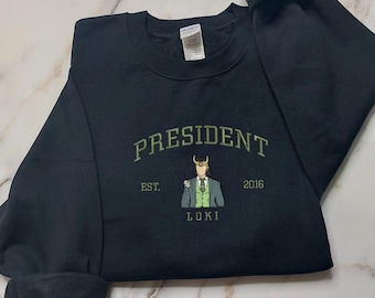 Sudadera personalizada bordada del Presidente Loki, sudadera personalizada inspirada en el villano de Marvel del año Est., regalo divertido para los fans de la serie de televisión "Dios de las travesuras"