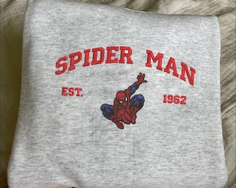 Sudadera personalizada bordada de Spider-Man, sudadera personalizada con cuello redondo de superhéroe Marvel del año Est., regalo vintage para fans de la película de Peter Parker