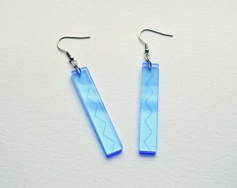 Minimal geometric earrings, light blue earrings, bar earrings, long dangle earrings, laser cut and engraved earrings