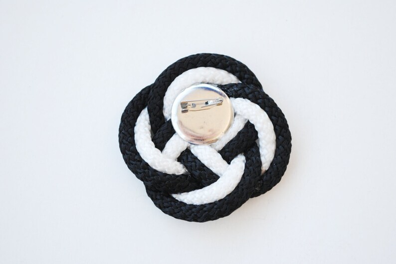 knot brooch flower brooch rope jewelry flower pin statement brooch black and white pin gift for her Black and white brooch