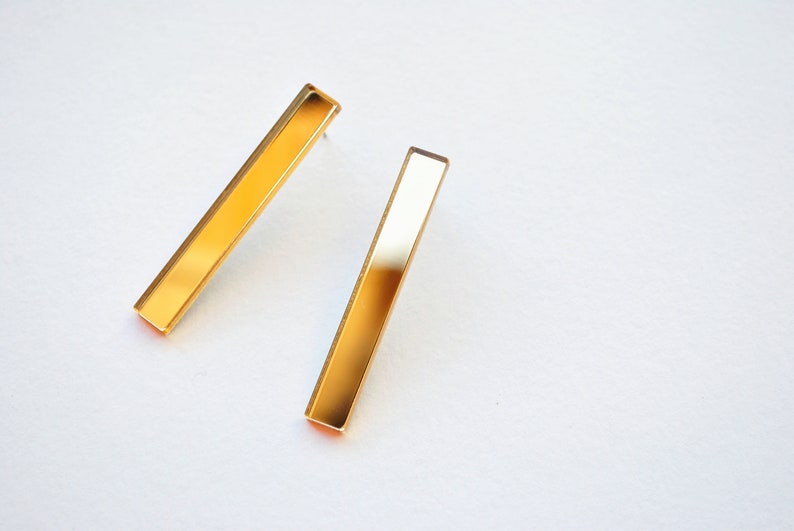 Gold bar earrings, minimal studs, gold earrings, gold studs, geometric jewellery, gold mirror earrings, minimalist earrings image 2