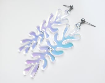 Matisse inspired earrings, organic shape earrings, long seaweed earrings, light blue algae earrings, elegant summer earrings, gift for her